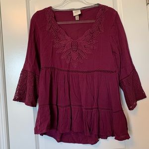 Women red long sleeve blouse